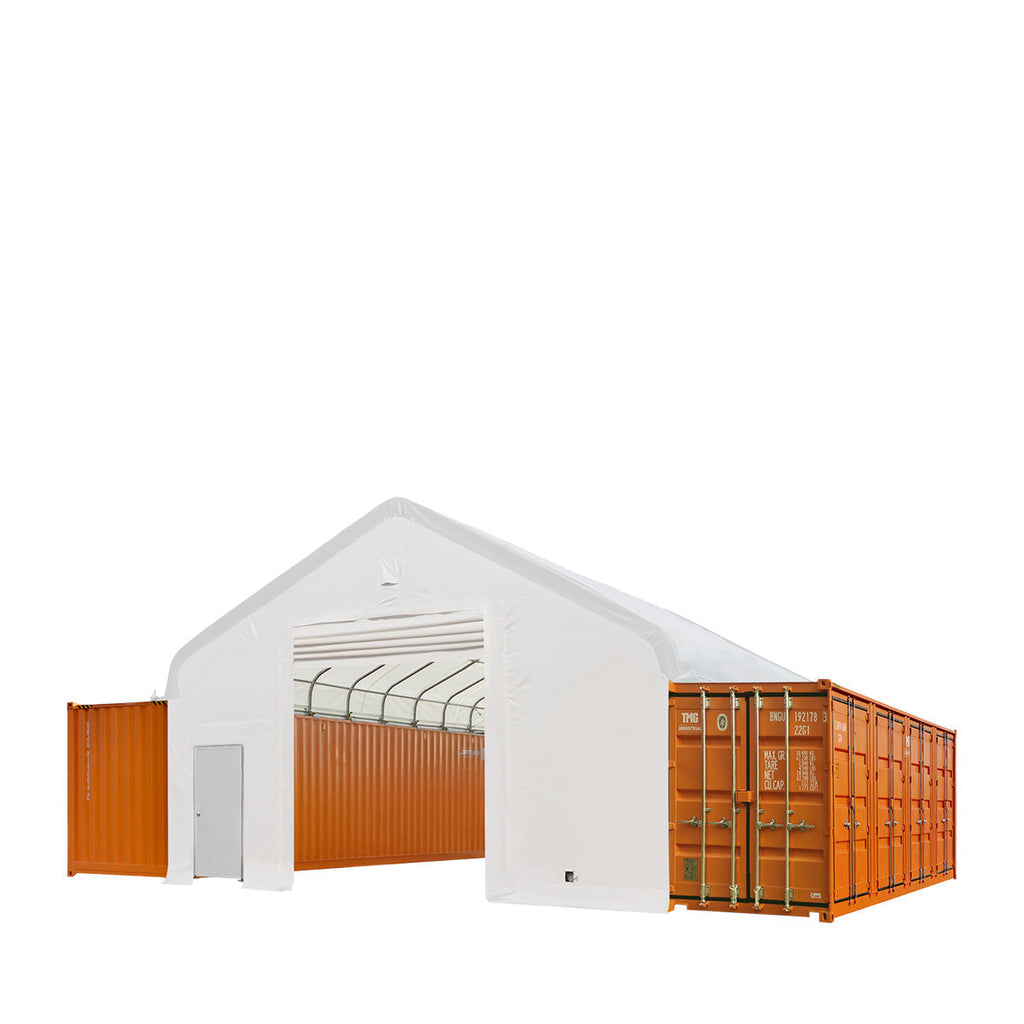 Products TMG Industrial 30' x 40' Container Peak Roof Shelter Pro Series with Heavy Duty 17 oz PVC Cover, Fully Enclosed front and back endwalls, TMG-ST3041CG