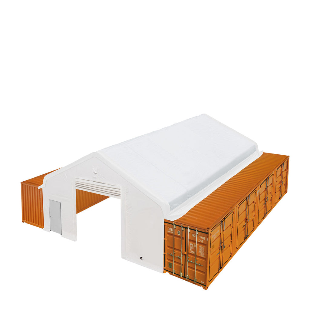 Products TMG Industrial 30' x 40' Container Peak Roof Shelter Pro Series with Heavy Duty 17 oz PVC Cover, Fully Enclosed front and back endwalls, TMG-ST3041CG