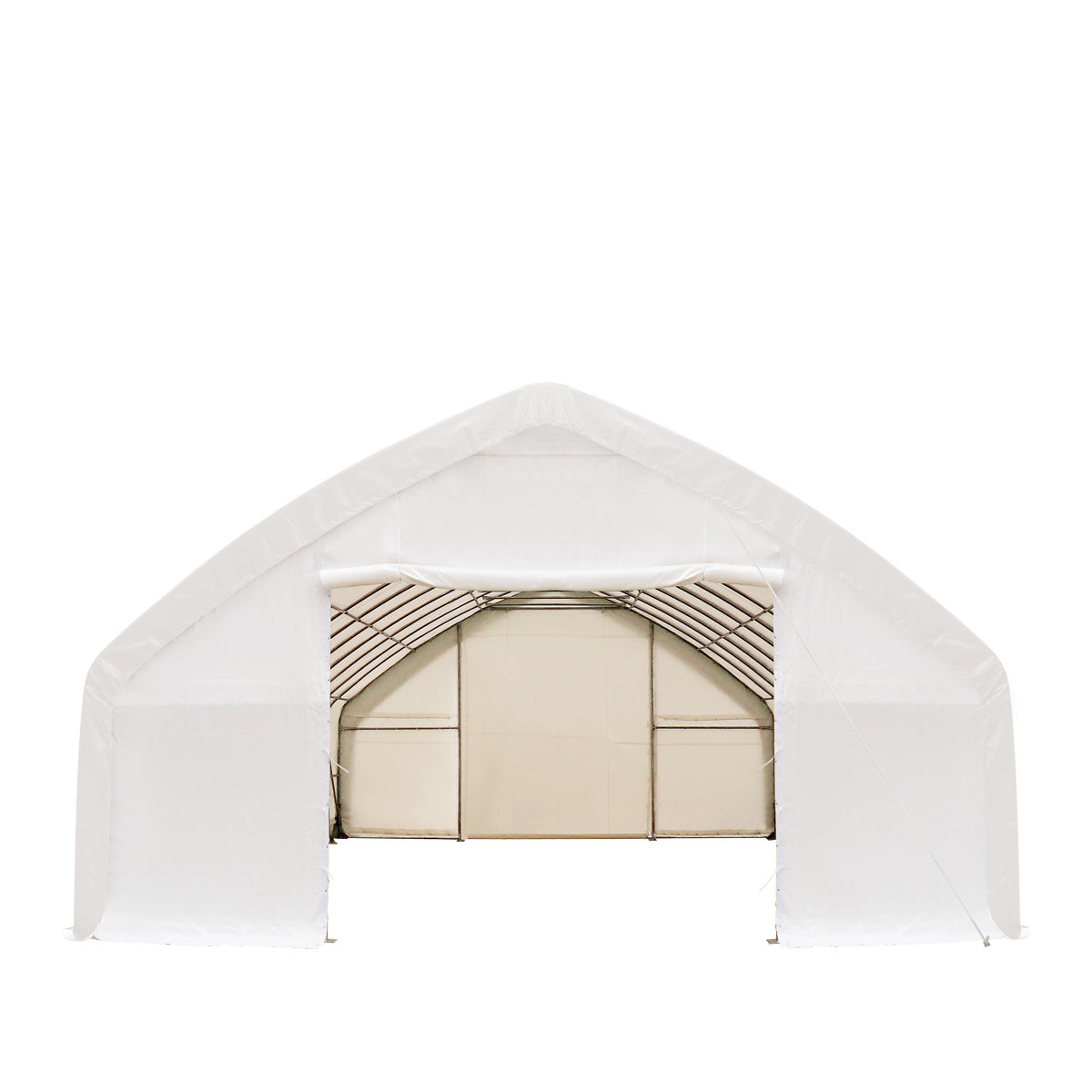 TMG Industrial 30' x 50' Straight Wall Peak Ceiling Storage Shelter with Heavy Duty 11 oz PE Cover & Drive Through Doors, TMG-ST3050E(Previously ST3050)