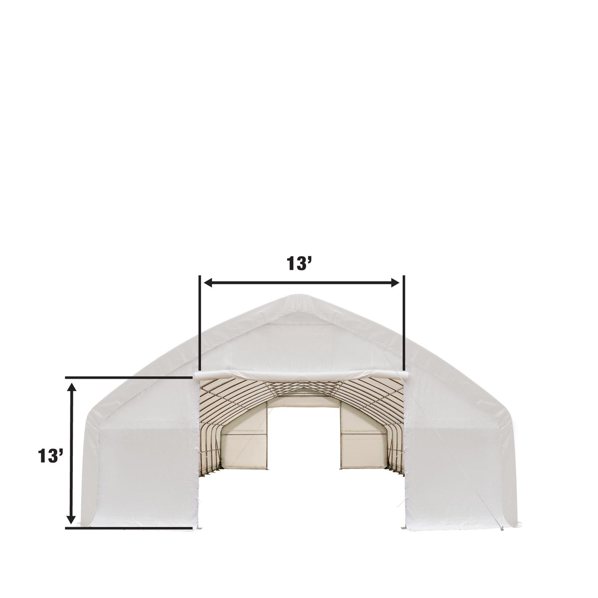 TMG Industrial 30' x 70' Straight Wall Peak Ceiling Storage Shelter with Heavy Duty 17 oz PVC Cover & Drive Through Doors, TMG-ST3070V