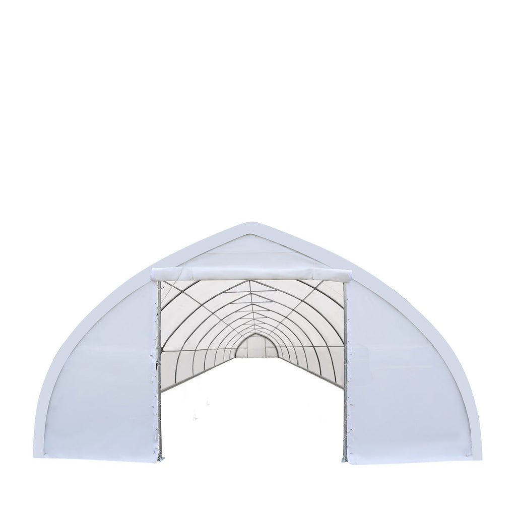 TMG Industrial 30' x 80' Peak Ceiling Storage Shelter with Heavy Duty 11 oz PE Cover & Drive Through Doors, TMG-ST3080E (Previously ST3080)