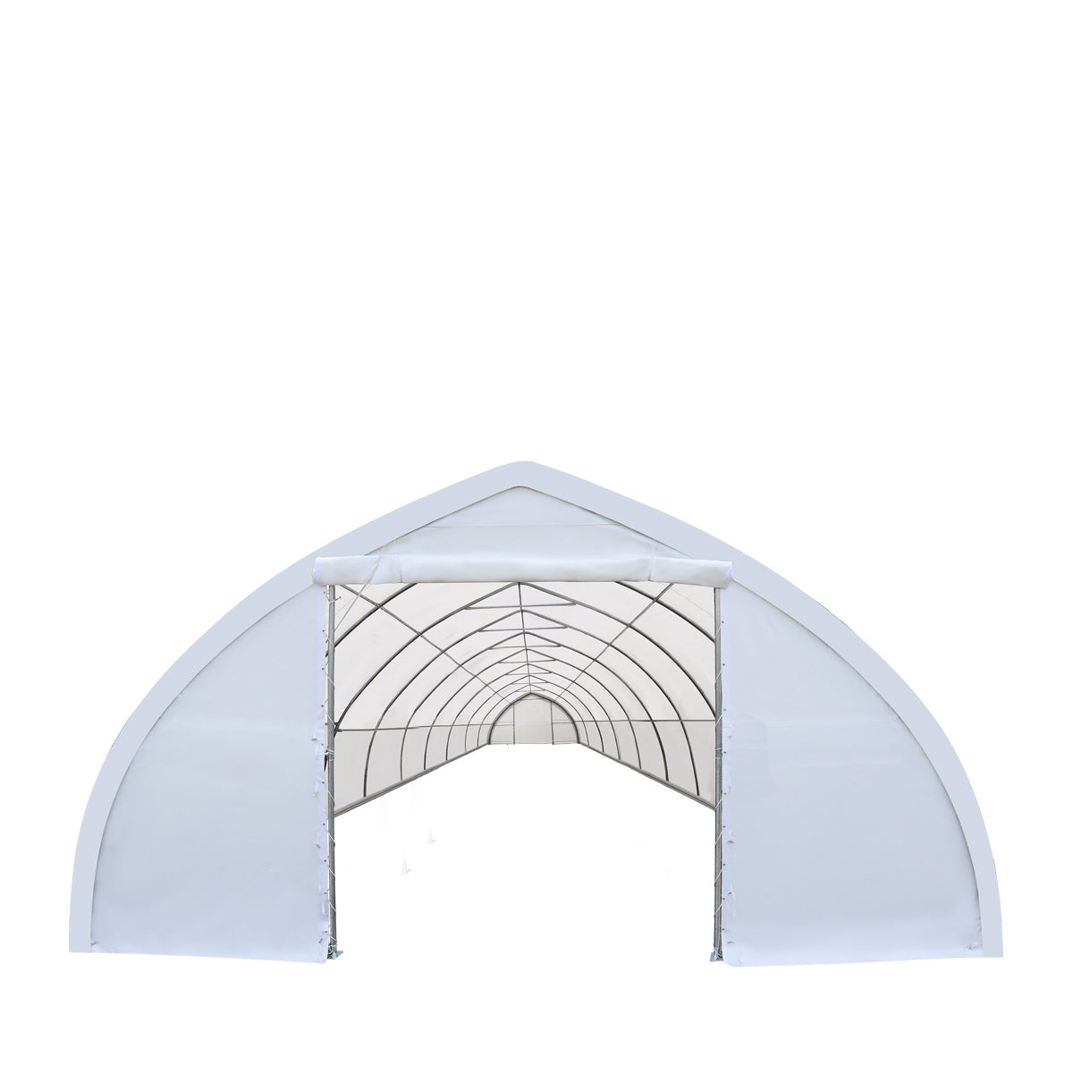 TMG Industrial 30' x 80' Peak Ceiling Storage Shelter with Heavy Duty 11 oz PE Cover & Drive Through Doors, TMG-ST3080E (Previously ST3080)