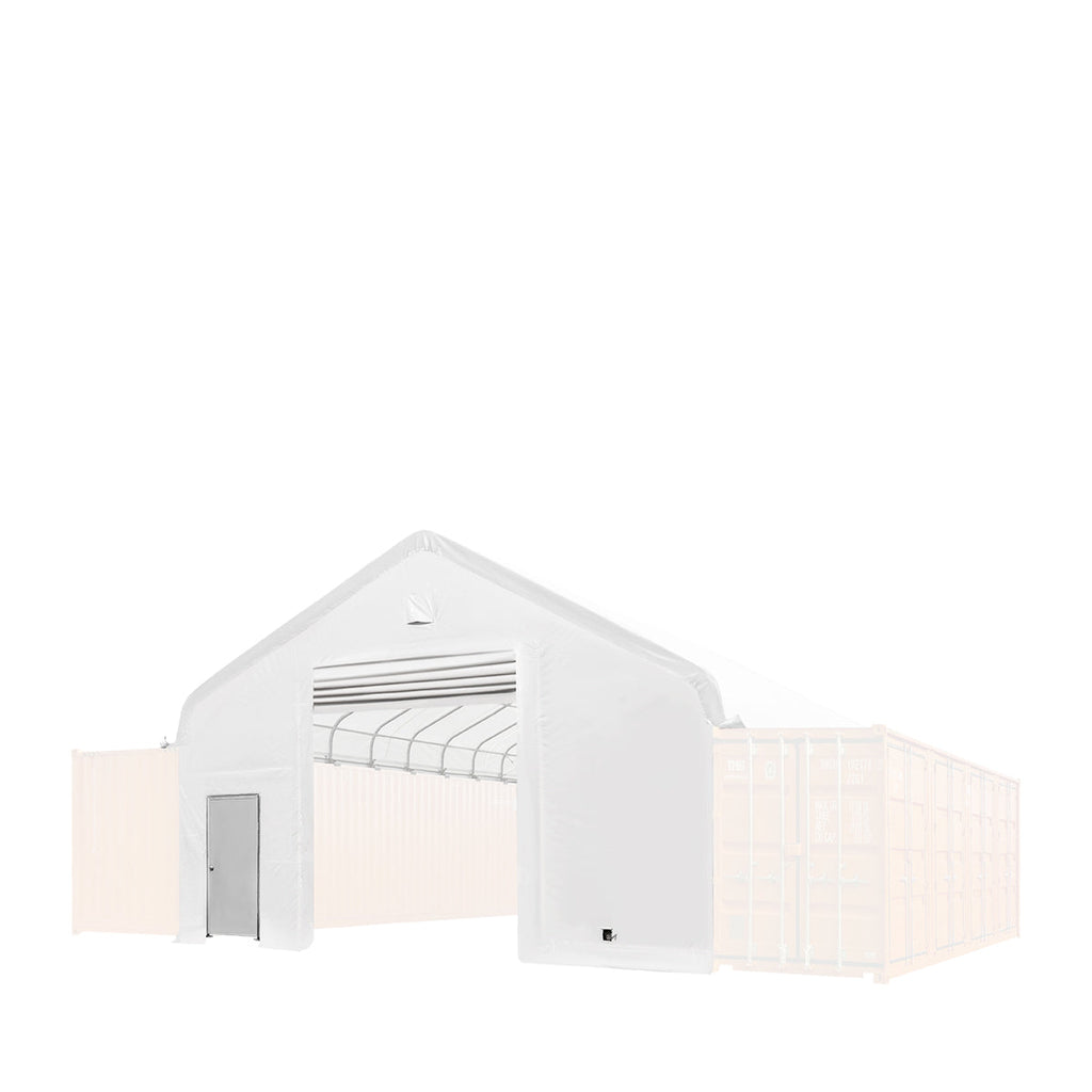 TMG Industrial Front & Back End Wall Kit, Custom Cut for TMG-ST3041CV and TMG-ST3041CE Container Peak Roof Shelter Pro Series, Front wall with mechanical rollup door, Steel Man Door, Rear closed wall, 17 oz PVC, TMG-ST30CFB