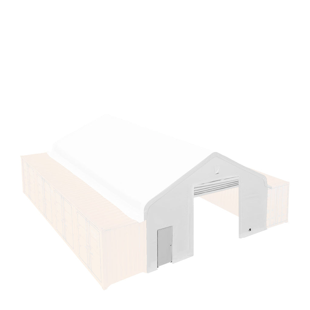 TMG Industrial Front & Back End Wall Kit, Custom Cut for TMG-ST3041CV and TMG-ST3041CE Container Peak Roof Shelter Pro Series, Front wall with mechanical rollup door, Steel Man Door, Rear closed wall, 17 oz PVC, TMG-ST30CFB
