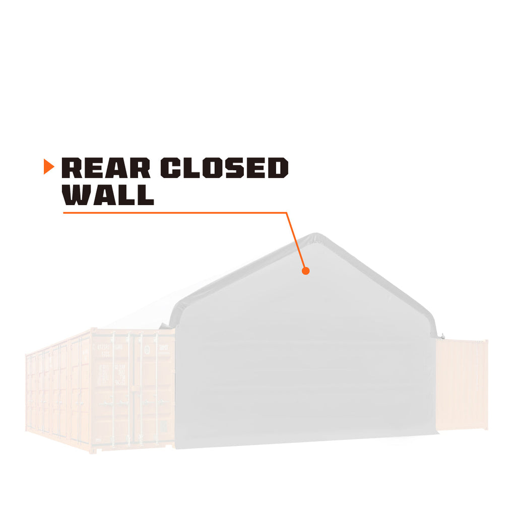TMG Industrial Front & Back End Wall Kit, Custom Cut for TMG-ST3041CV and TMG-ST3041CE Container Peak Roof Shelter Pro Series, Front wall with mechanical rollup door, Steel Man Door, Rear closed wall, 17 oz PVC, TMG-ST30CFB