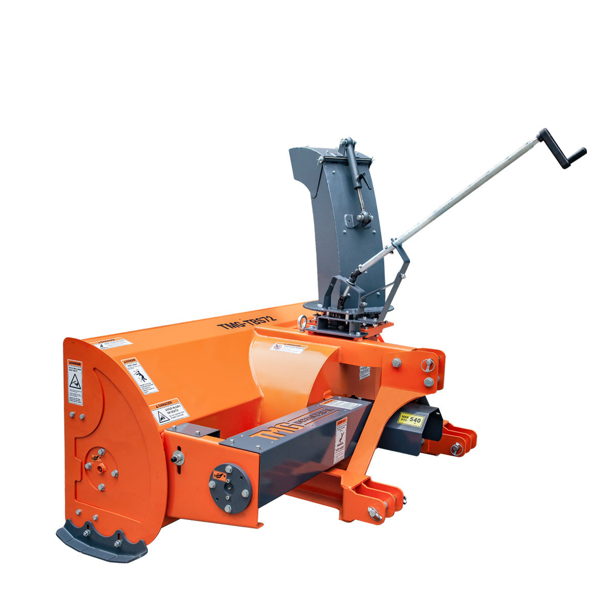TMG Industrial 72” 3-Point Hitch Snow Blower, 25-90 HP, 24” Diameter Impeller, 360° Snow Chute, CAT 1 & CAT 2 Suspension, TMG-TBS72