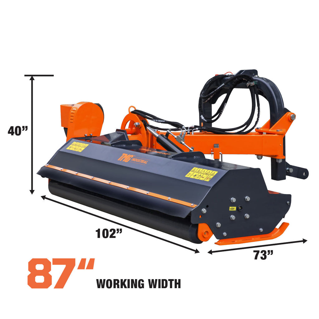 TMG Industrial 90” 50-90 HP Tractor, 3-Point Hitch, PTO Drive Shaft, Offset Ditch Bank Flail Mower with 90° Tilt, TMG-TFMO90