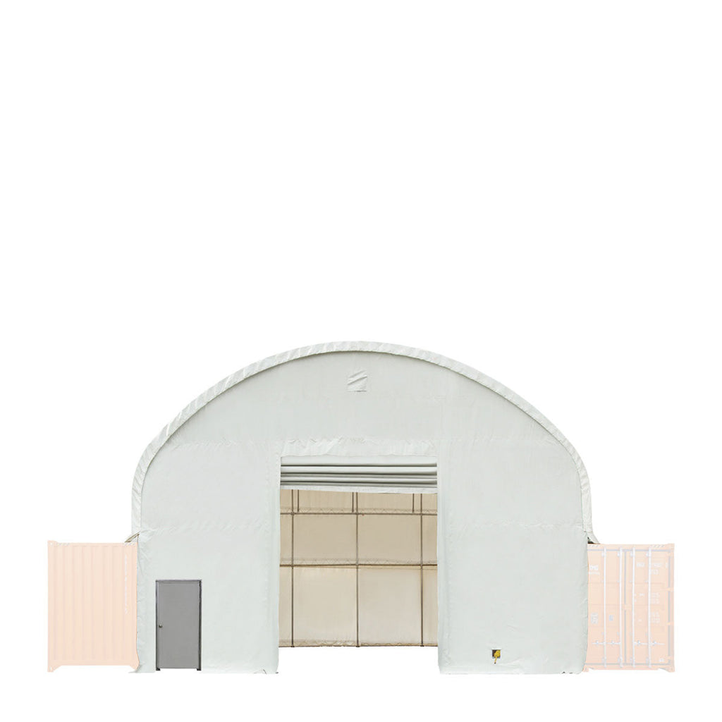 TMG Industrial Front & Back End Wall Kit, Custom Cut for TMG-DT4041C Dual Truss Container Shelter, Front Winch Roll-up Door, Steel Man Door, 21 oz PVC, TMG-DT40CFB