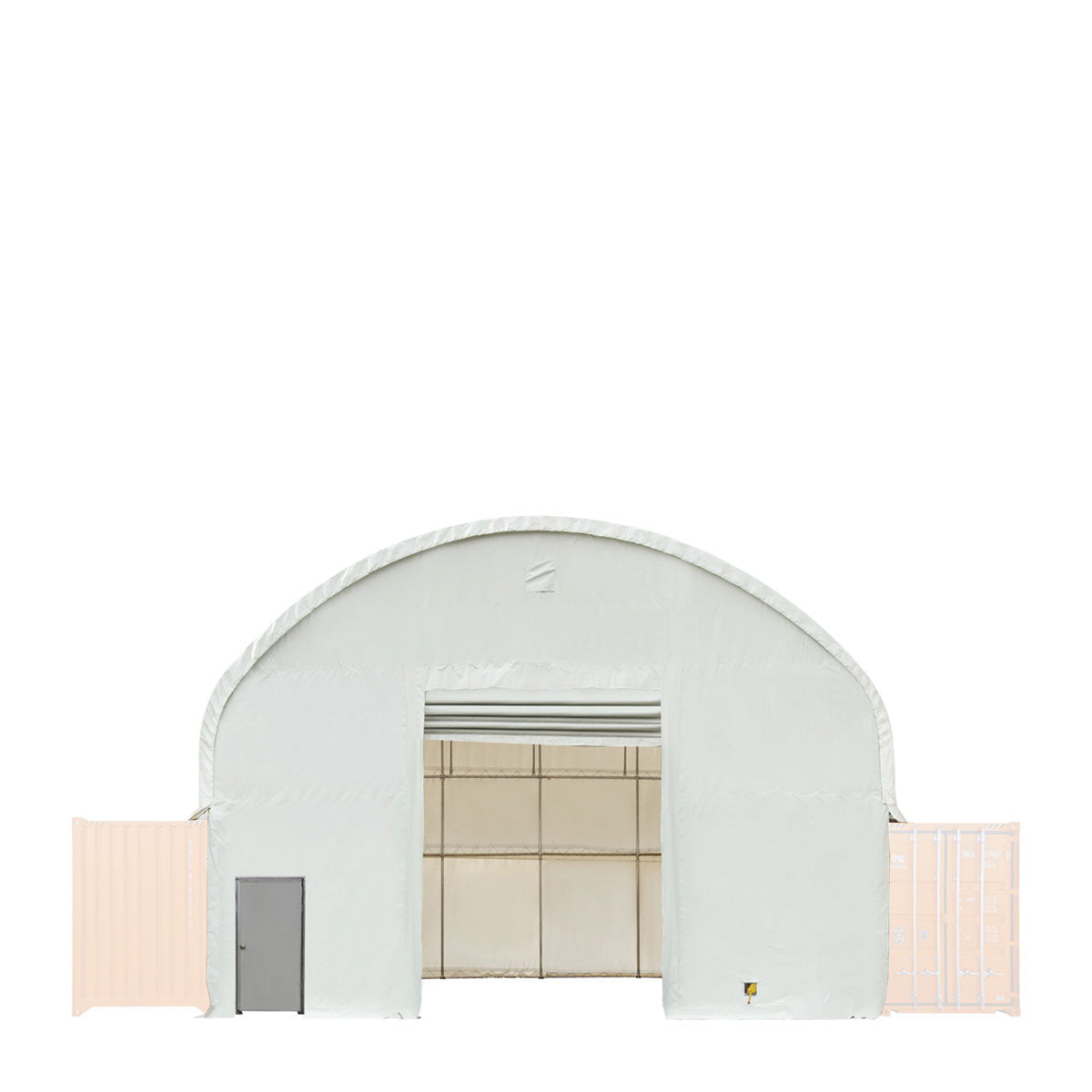 TMG Industrial Front & Back End Wall Kit, Custom Cut for TMG-DT4041C Dual Truss Container Shelter, Front Winch Roll-up Door, Steel Man Door, 21 oz PVC, TMG-DT40CFB