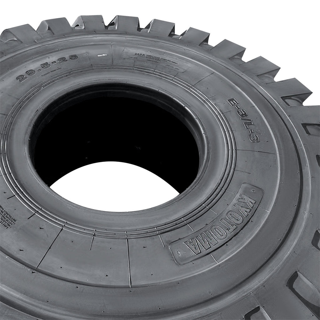 TMG Industrial 29-½” X 25” 28PR Wheel Loader Tire (E3/L3), Pneumatic Tubeless Design, 74” Outer Diameter, Wide Pattern Block Design, TMG-TR295