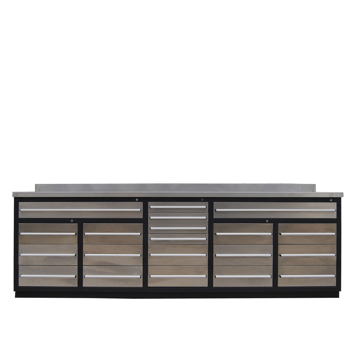 TMG Industrial Pro Series 10-FT 20 Drawer Workbench with Stainless Table Top and Drawer Fronts, Double Slide Lockable Drawers, All-in-One Welded Frame, TMG-WB21DS