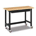 TMG-WB482D 48" Bamboo Tabletop Workbench with Lockable Caster Wheels and Large Drawer - Heavy-Duty Powder-Coated Steel Frame, 500 Lb Weight Capacity