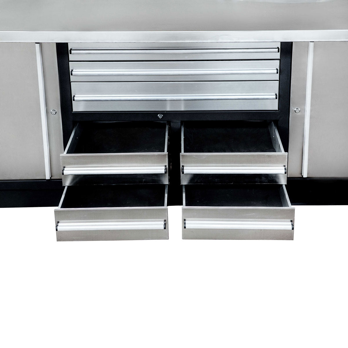 TMG Industrial Pro Series 85” Stainless Steel Workbench, 7 Lockable Drawers, 2 Storage Cabinets, Adjustable Shelving, All-in-One Welded Frame, TMG-WB85S