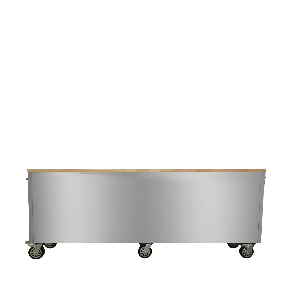 TMG Industrial 96” Stainless Steel Rolling Workbench, Rubberwood Tabletop, 24 Lockable Drawers, Locking Wheels, TMG-WB9624S