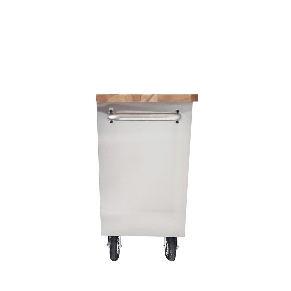 TMG Industrial 96” Stainless Steel Rolling Workbench, Rubberwood Tabletop, 24 Lockable Drawers, Locking Wheels, TMG-WB9624S
