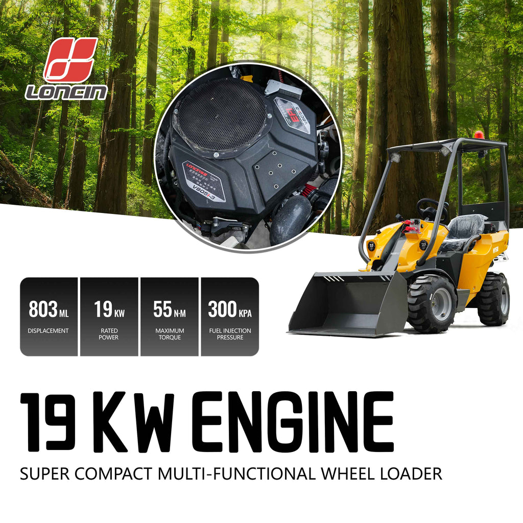 HUAYEE WHY500 Mini Wheel Loader | Compact Articulated Wheel Loader - Hydrostatic Drive - Small Front End Loader for Landscaping & Farming