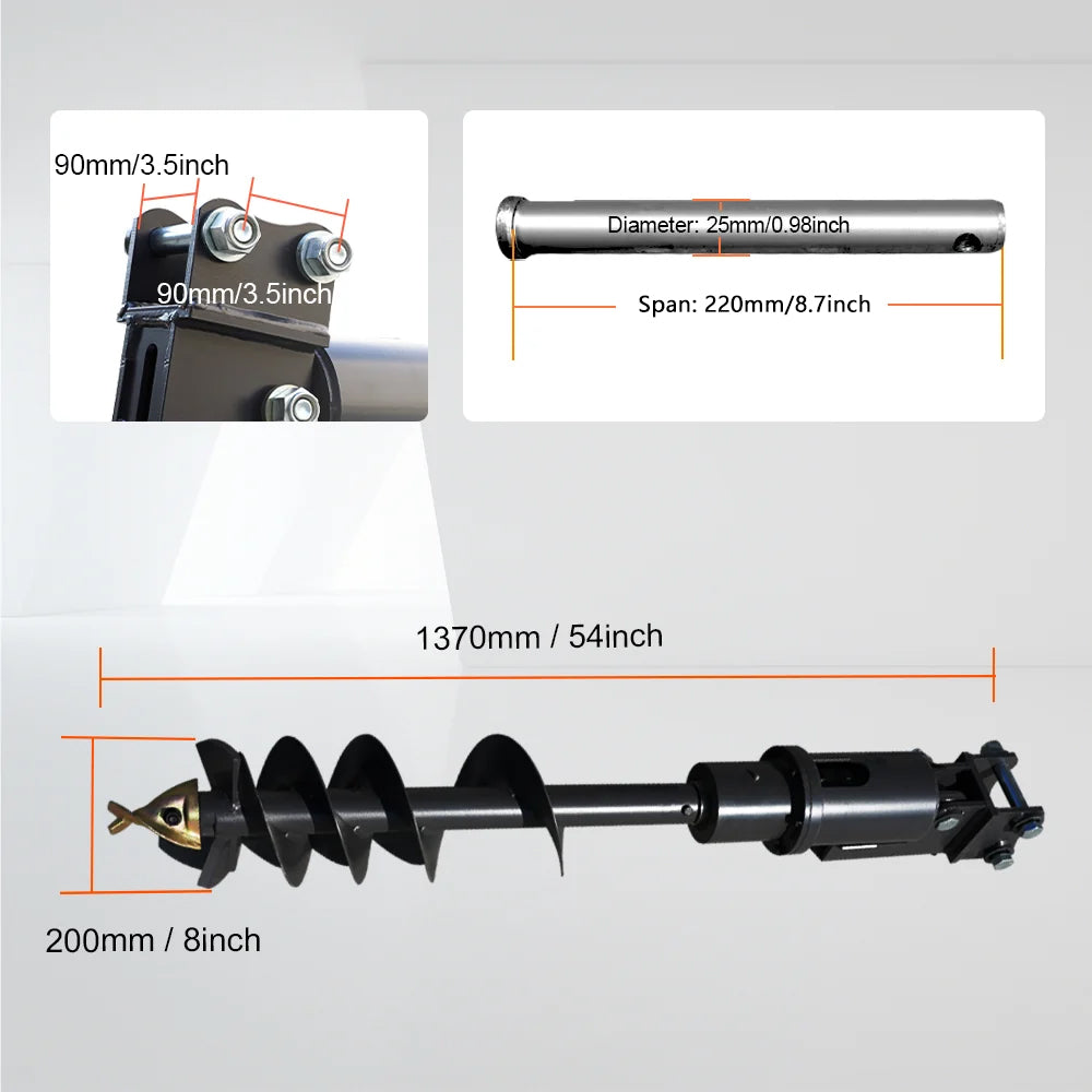 32x8" Auger Attachment for 1-1.8 Ton Mini Excavators | HUAYEE HYE02