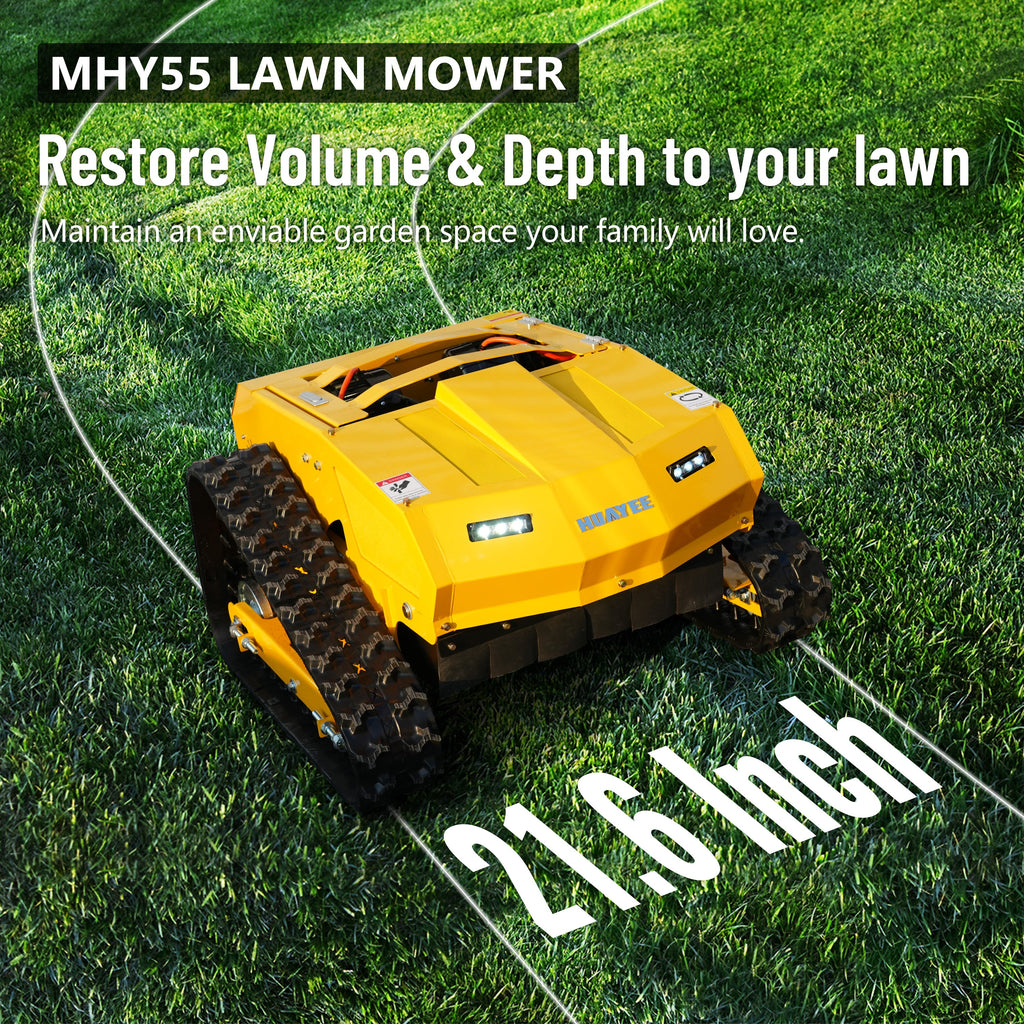 HUAYEE MHY55 Mini Compact Remote Control Tracked Lawn Mower - 9HP LONCIN Gas Engine, 550mm Mowing Width