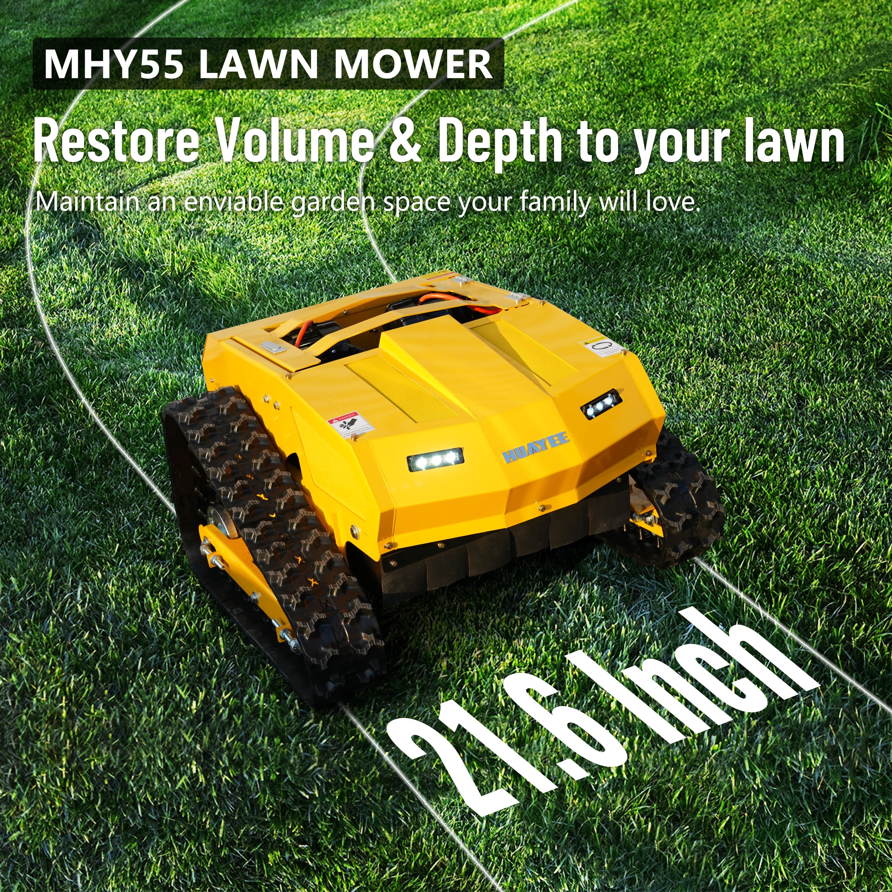 HUAYEE MHY55 Mini Compact Remote Control Tracked Lawn Mower - 9HP LONCIN Gas Engine, 550mm Mowing Width