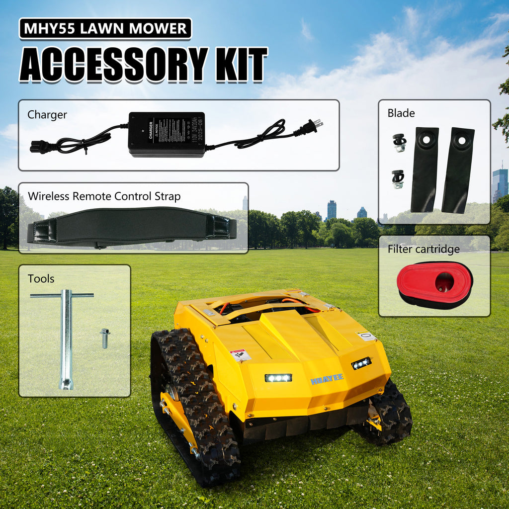 HUAYEE MHY55 Mini Compact Remote Control Tracked Lawn Mower - 9HP LONCIN Gas Engine, 550mm Mowing Width