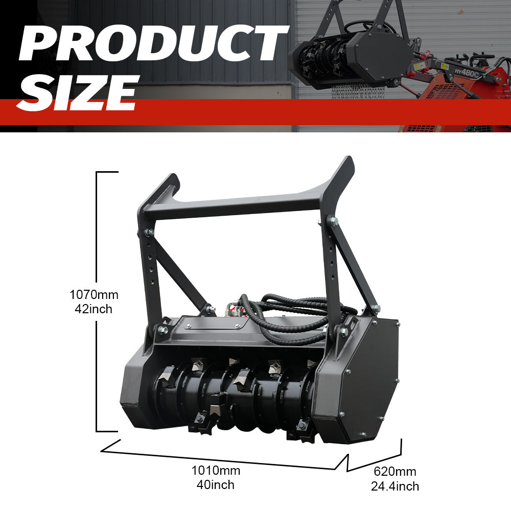 HUAYEE HYS18 | 40" Mini Skid Steer Drum Forestry Mulcher Attachment for HY480C/HY480D