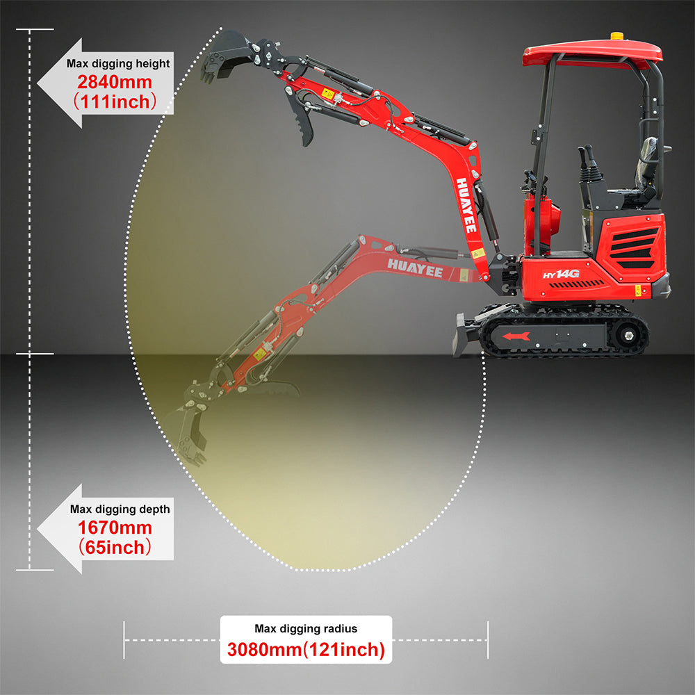 HUAYEE HY14G | Mini Excavator with Kubota Engine & Advanced Hydraulics