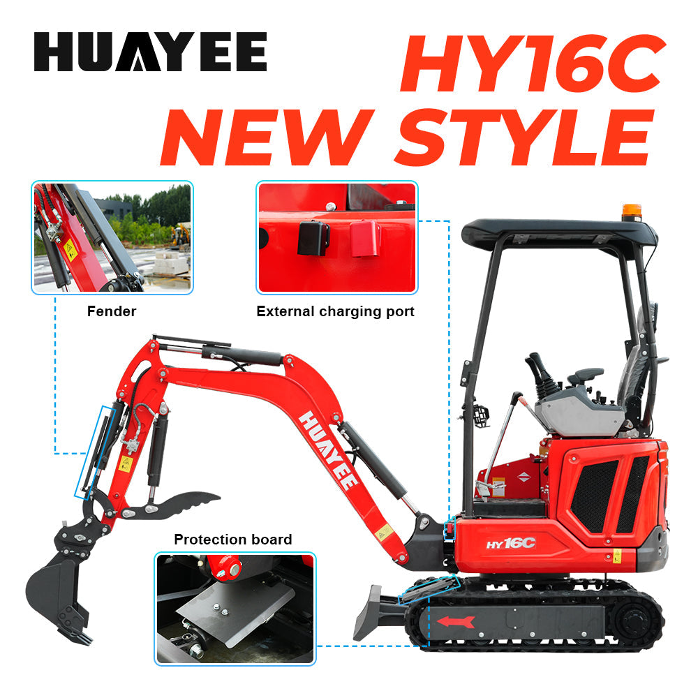 HUAYEE HY16C | Mini Excavator with 14HP Kubota Engine & Hydraulic Thumb | HUAYEE HY16C