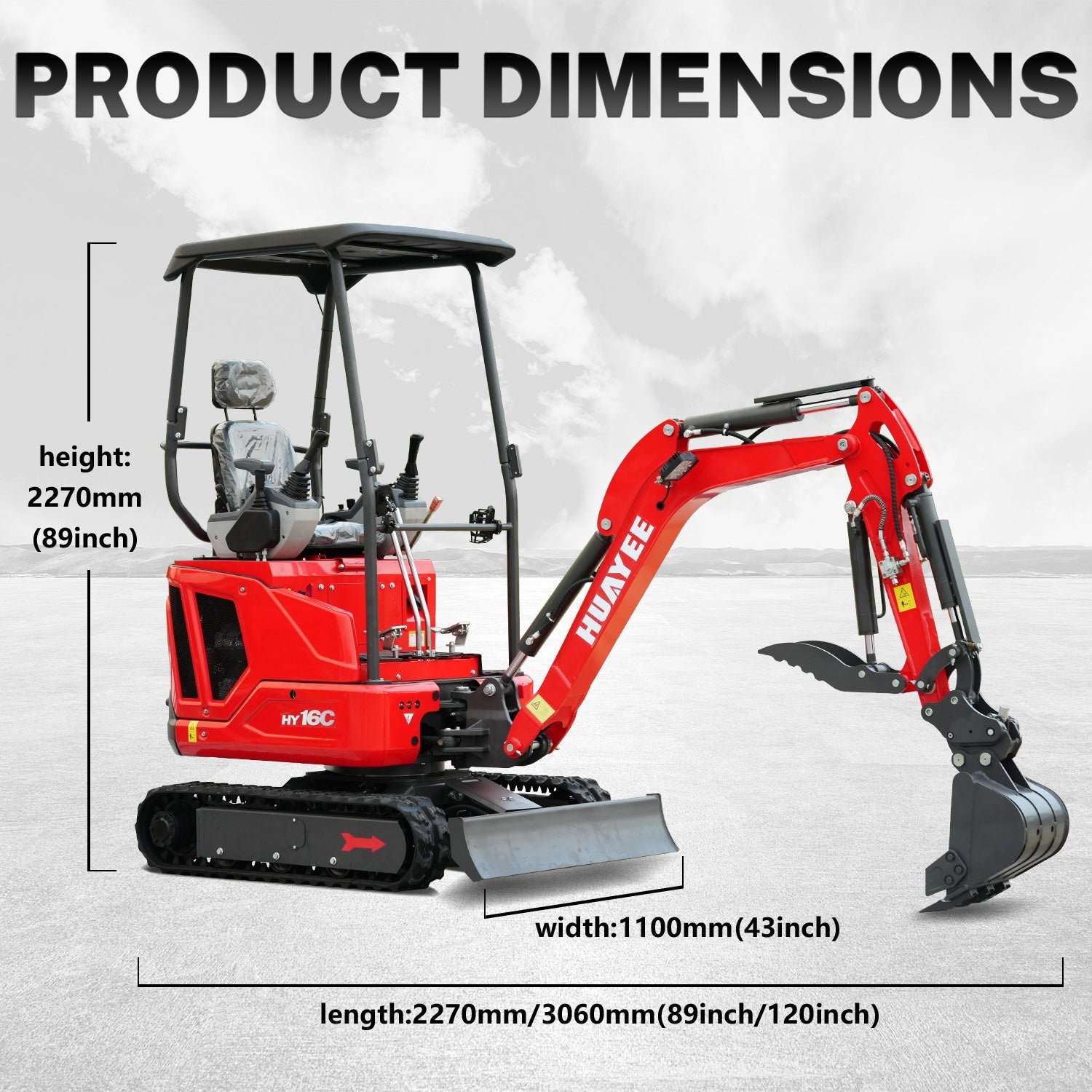 HUAYEE HY16C | Mini Excavator with 14HP Kubota Engine & Hydraulic Thumb | HUAYEE HY16C