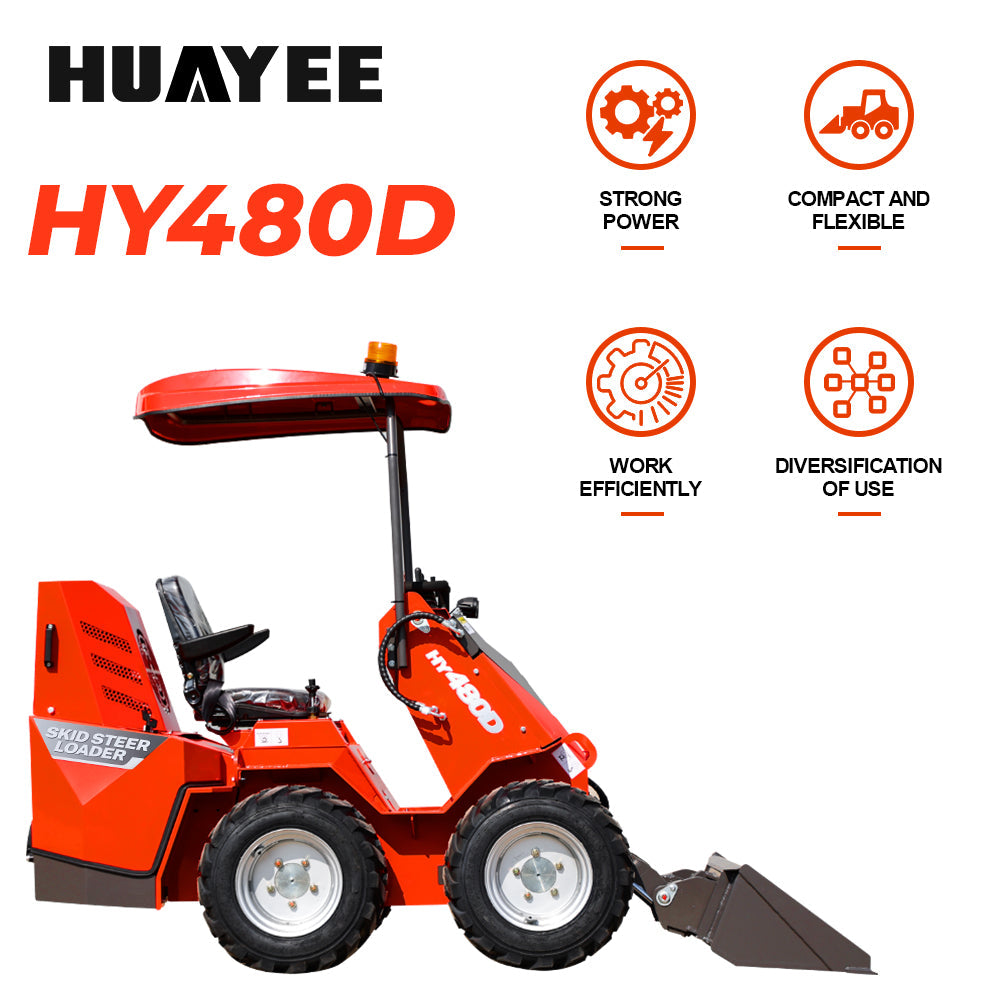 HUAYEE HY480D | Mini Wheel Skid Steer Loader with 23 hp B&S Engine & Canopy