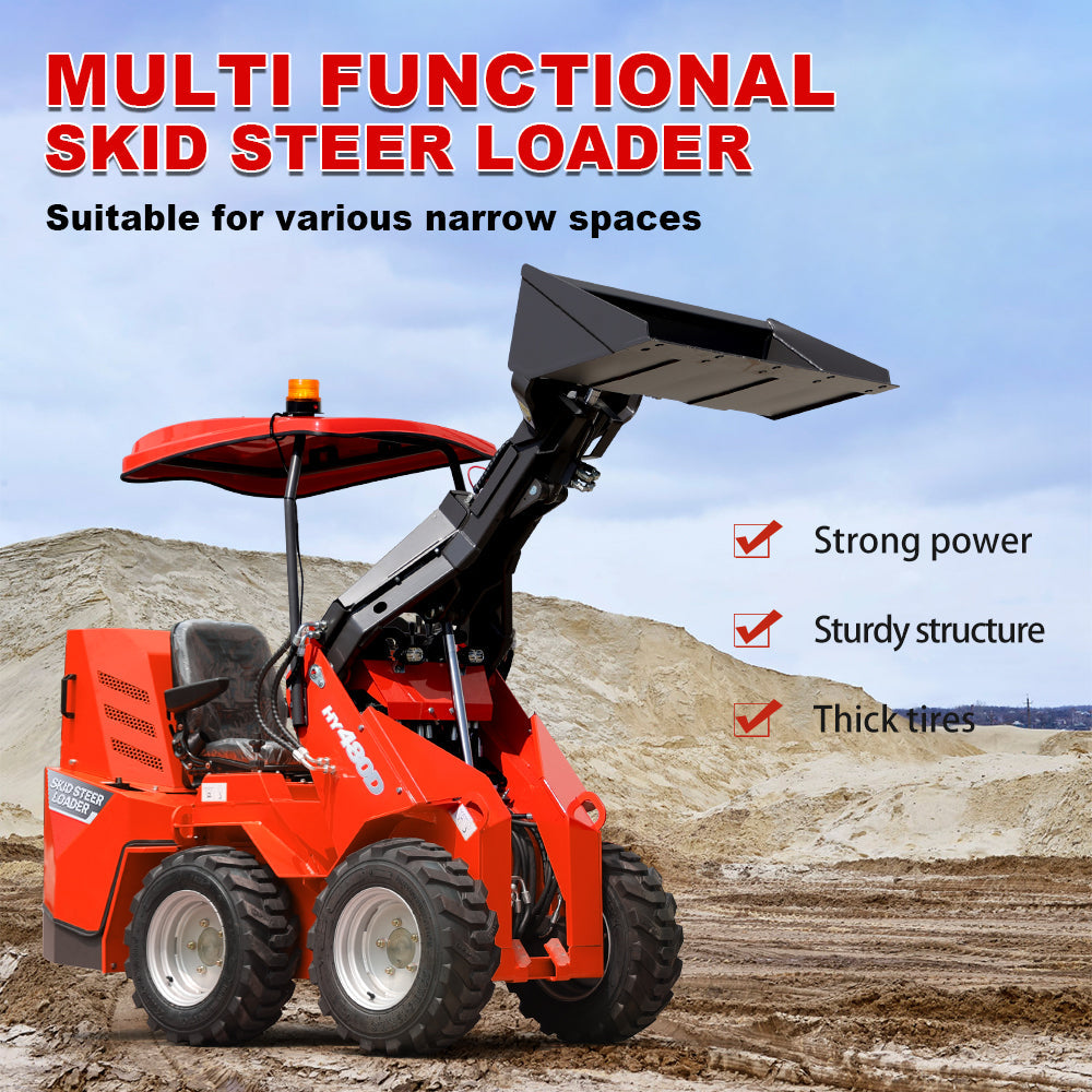 HUAYEE HY480D | Mini Wheel Skid Steer Loader with 23 hp B&S Engine & Canopy