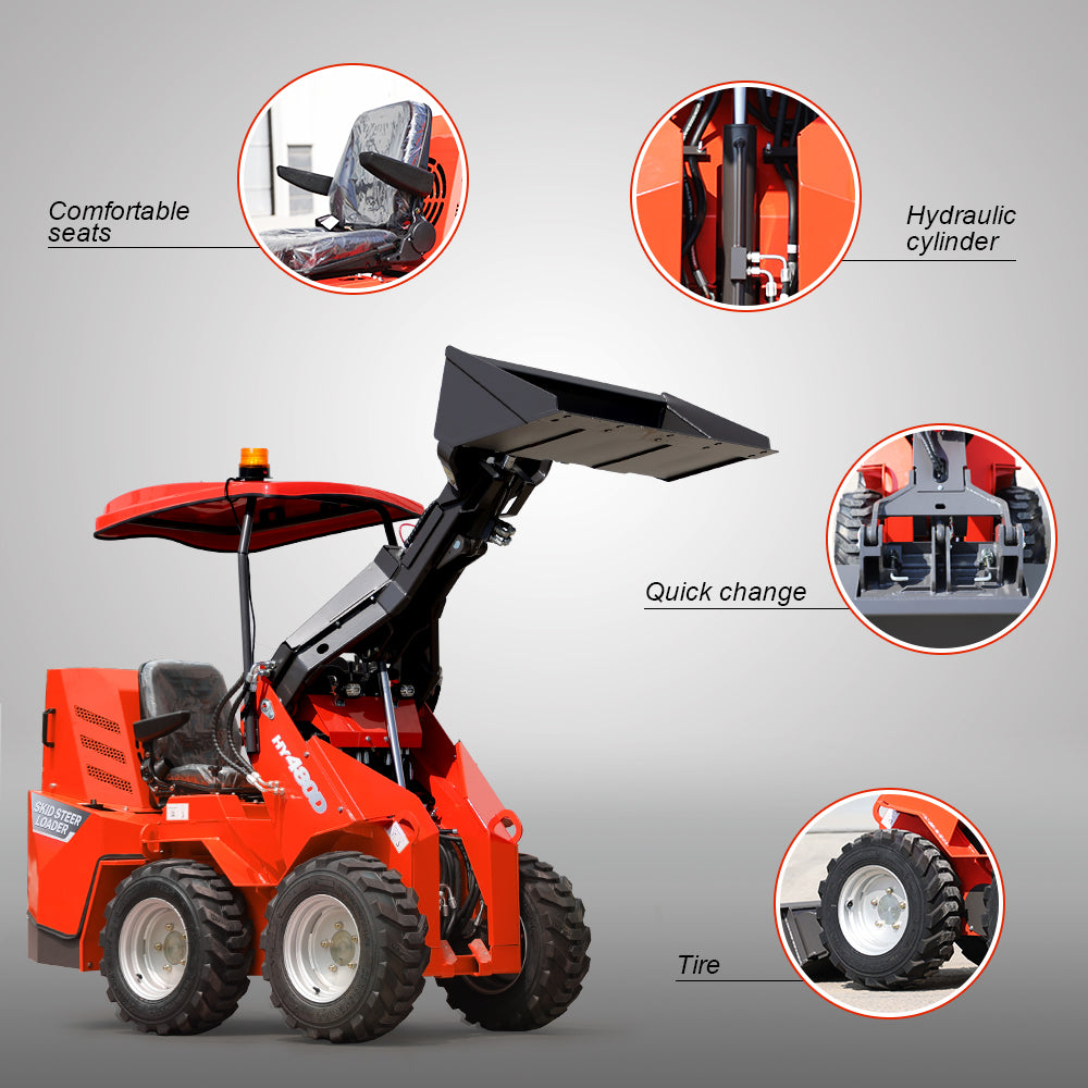 HUAYEE HY480D | Mini Wheel Skid Steer Loader with 23 hp B&S Engine & Canopy
