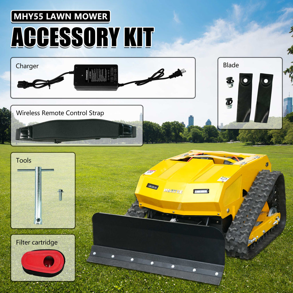 HUAYEE MHY55 Remote Control Tracked Lawn Mower & MHY55-1 Dozer Blade Set | Crawler
