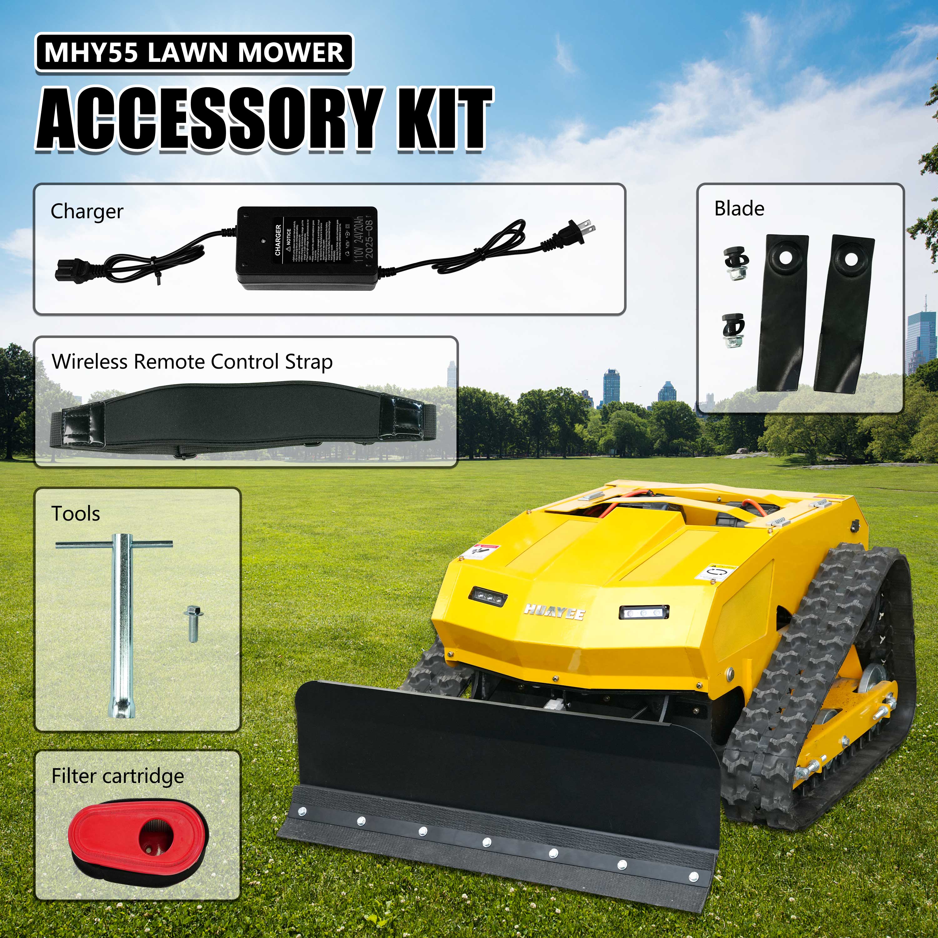 HUAYEE MHY55 Remote Control Tracked Lawn Mower & MHY55-1 Dozer Blade Set | Crawler