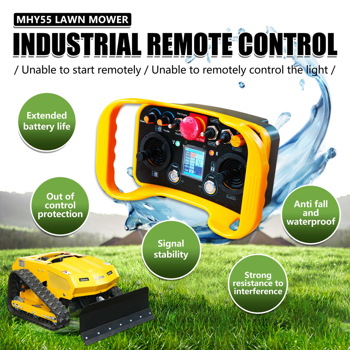 HUAYEE MHY55 Remote Control Tracked Lawn Mower & MHY55-1 Dozer Blade Set | Crawler