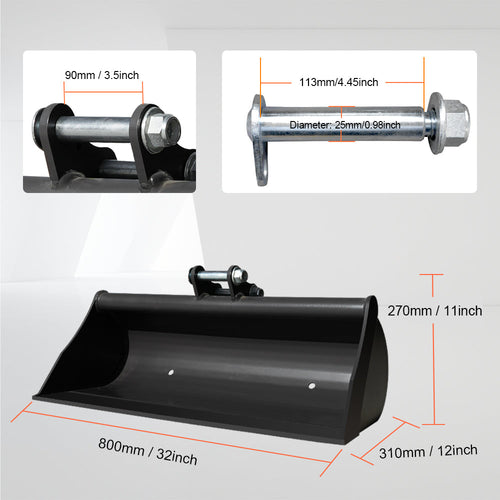 HUAYEE HYE01-2 | 32" Toothless Bucket for 1-1.8 Ton Mini Excavators