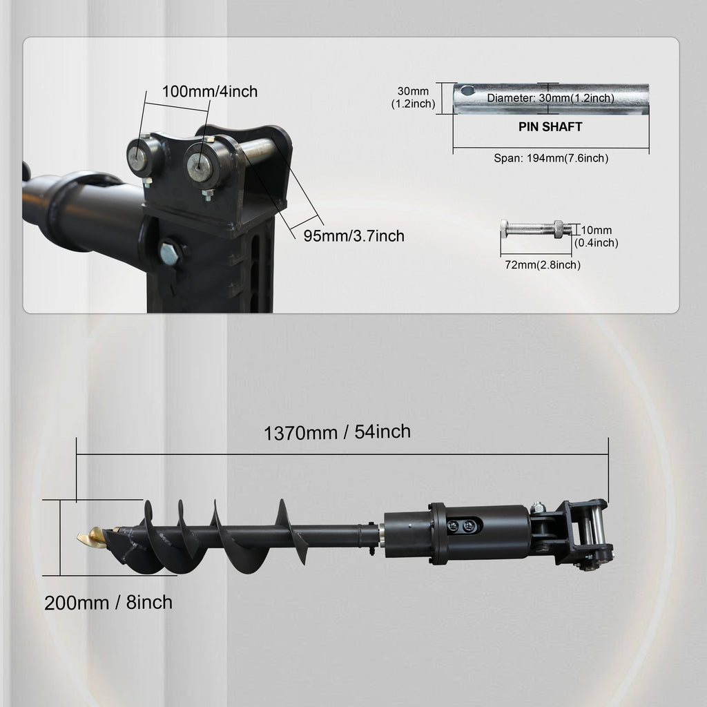 Mini Excavator Auger | 32x8" for 2 Ton Mini Excavators | HUAYEE HYE06