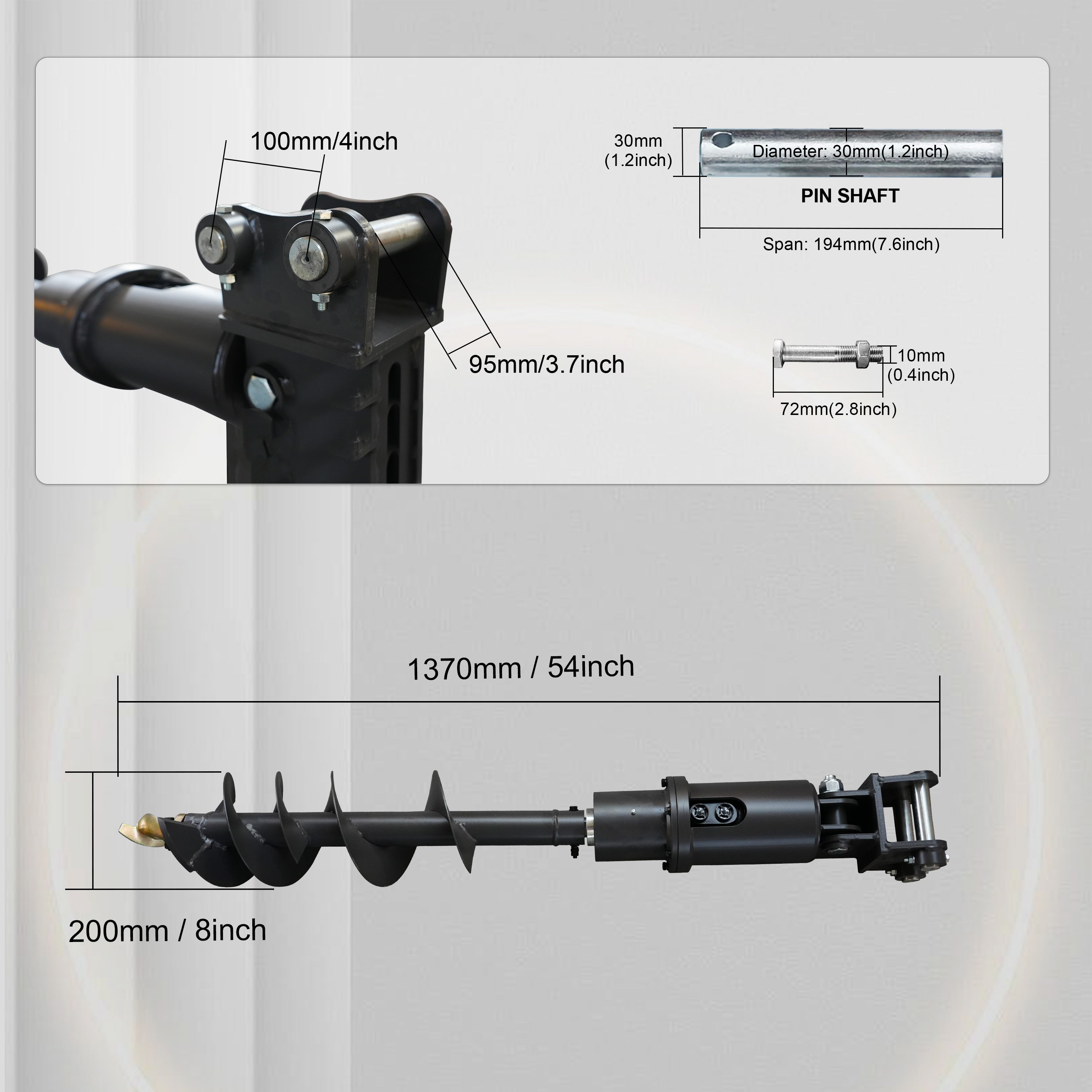 Mini Excavator Auger | 32x8" for 2 Ton Mini Excavators | HUAYEE HYE06
