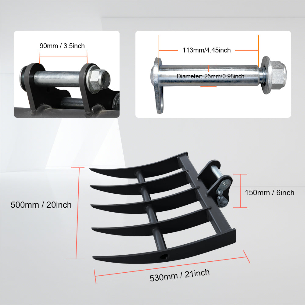 Rake for 1-1.8 Ton Mini Excavators | HUAYEE HYE01-3