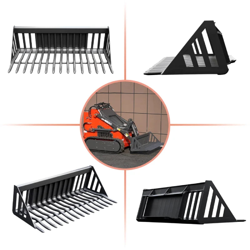 Rock Bucket Attachment for Mini Skid Steer Loaders | HUAYEE HYS12