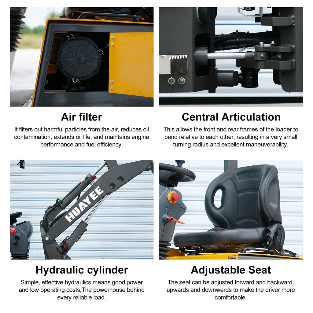 HUAYEE WHY1000 Mini Wheel Loader | 1000kg Lifting Capacity | Perkins 403J-11 Diesel Engine | EU Stage V & EPA Tier 4 Final
