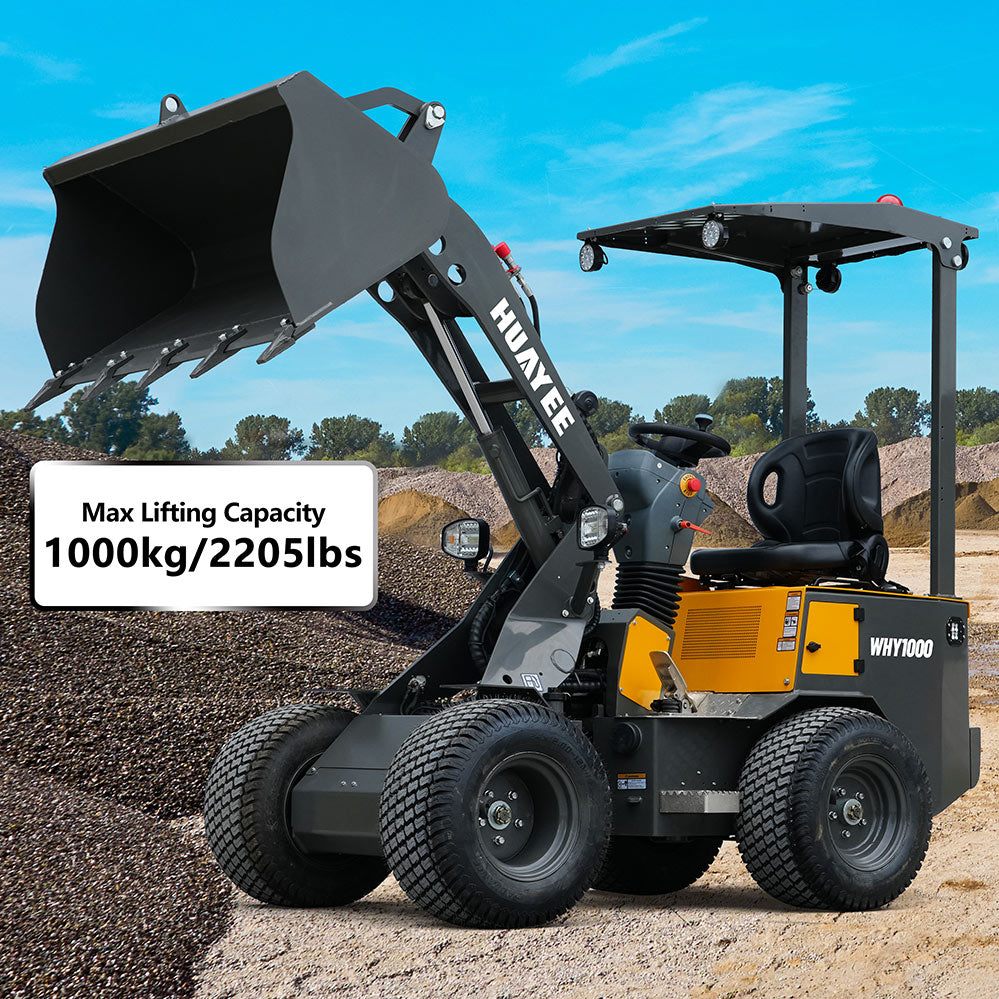 HUAYEE WHY1000 Mini Wheel Loader | 1000kg Lifting Capacity | Perkins 403J-11 Diesel Engine | EU Stage V & EPA Tier 4 Final