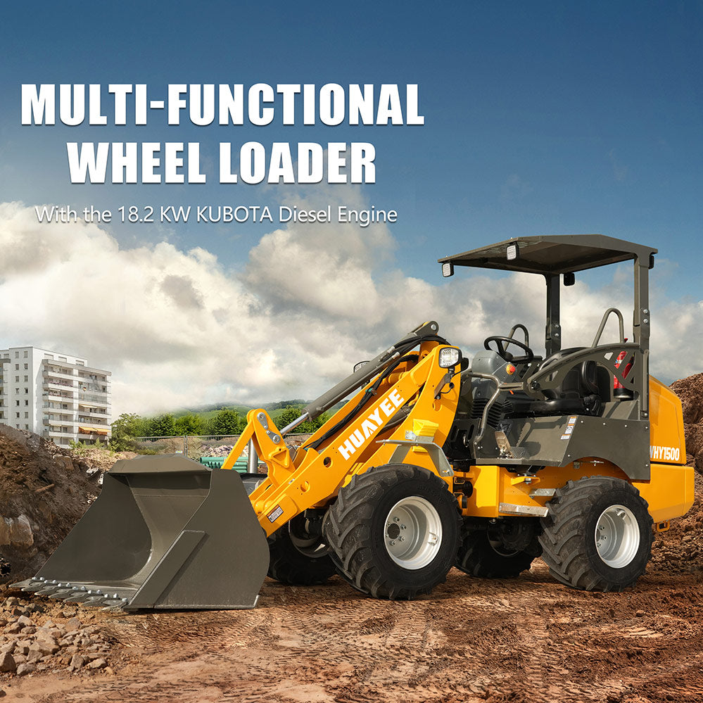 HUAYEE WHY1500 Mini Wheel Loader | Kubota D1703 Engine | 1200kg Lifting Capacity | EU Stage V & EPA Tier 4 Final
