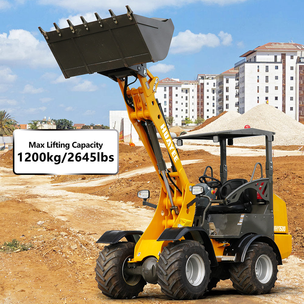 HUAYEE WHY1500 Mini Wheel Loader | Kubota D1703 Engine | 1200kg Lifting Capacity | EU Stage V & EPA Tier 4 Final