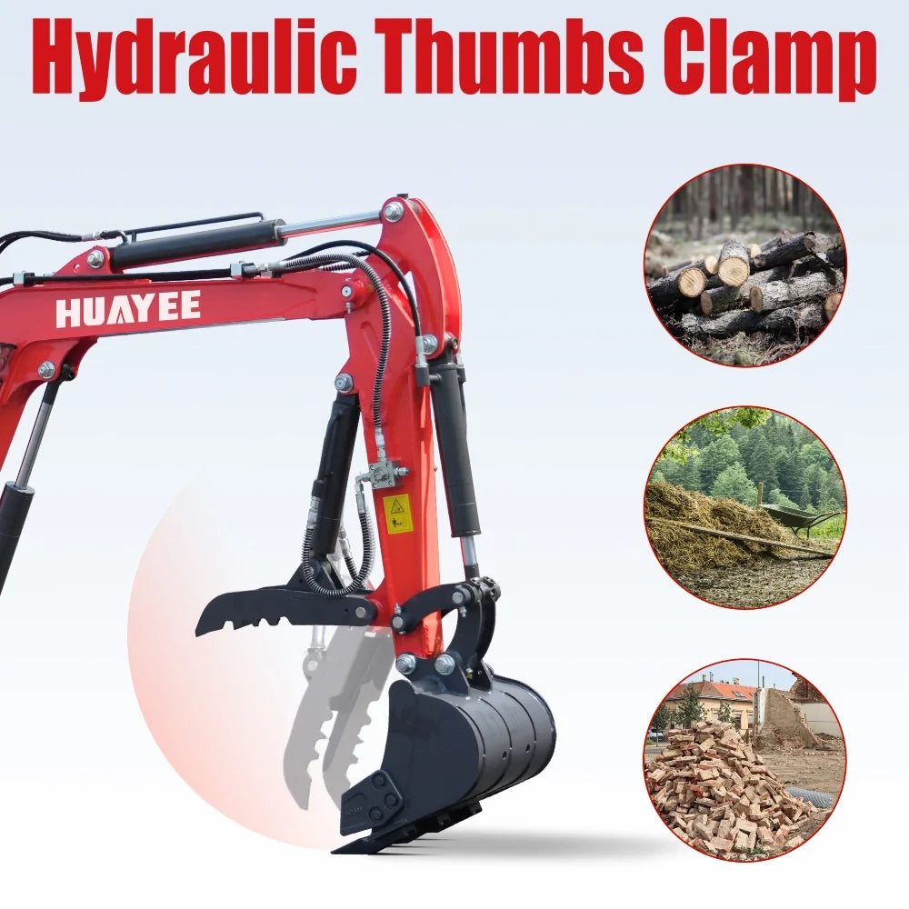 HUAYEE HY12C | Mini Excavator - Hydraulic Thumb Clamp, 13.5HP B&S Engine Gas Powered