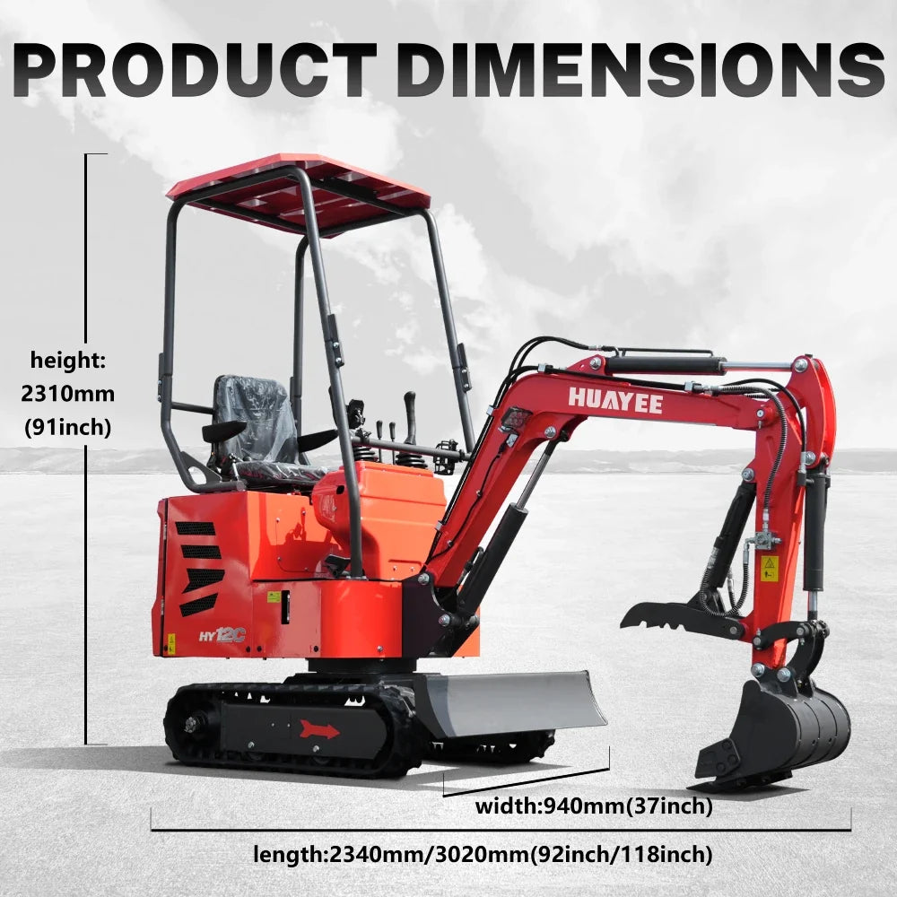 HUAYEE HY12C | Mini Excavator - Hydraulic Thumb Clamp, 13.5HP B&S Engine Gas Powered