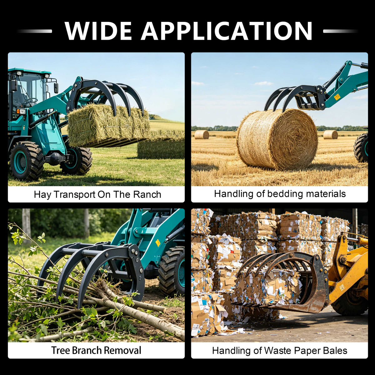 Grapple Fork Attachment for WHY1500 Wheel Loader | Log & Brush Grapple | HUAYEE WHY-5